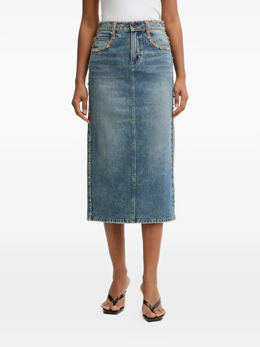 Miss Sixty beaded-trim denim midi skirt - Blu
