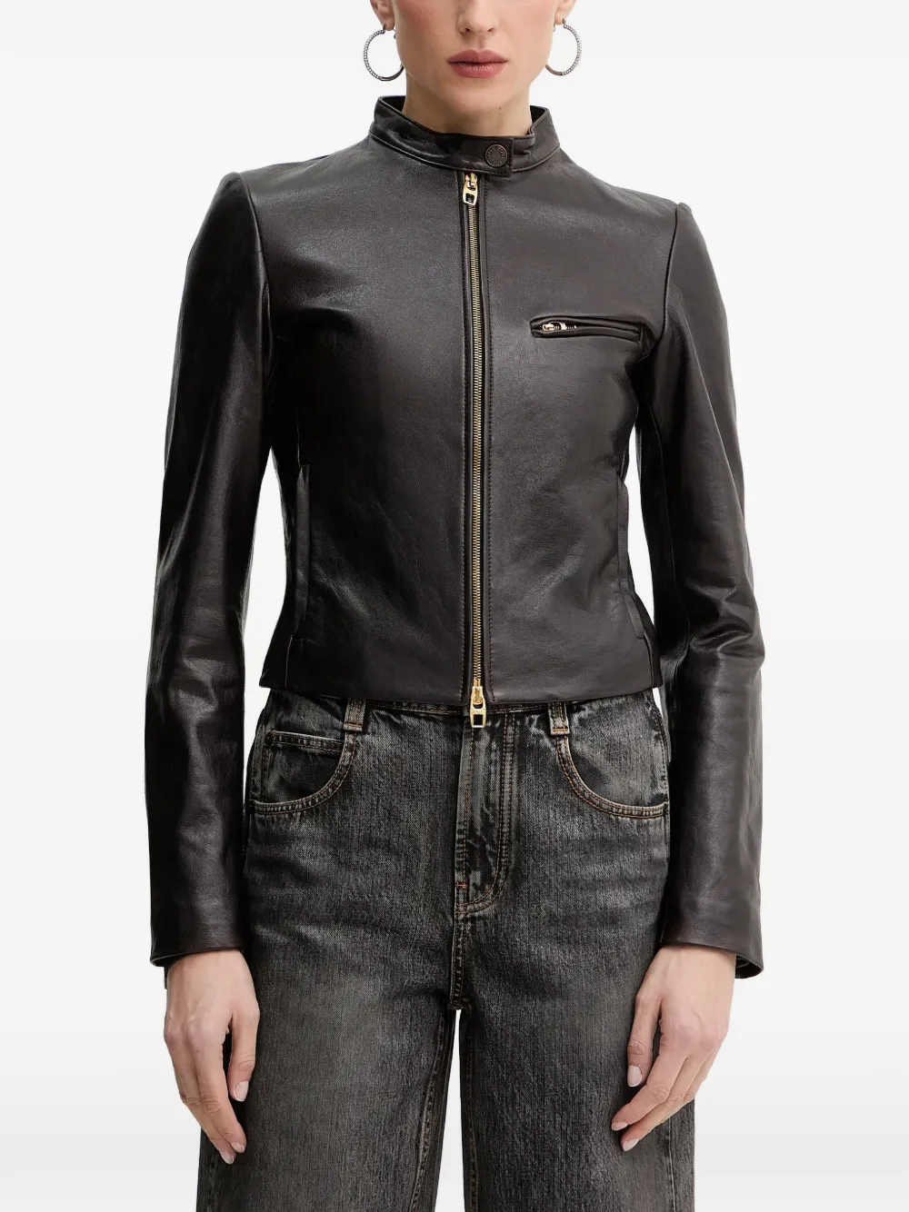 Miss Sixty zipped leather jacket - Braun