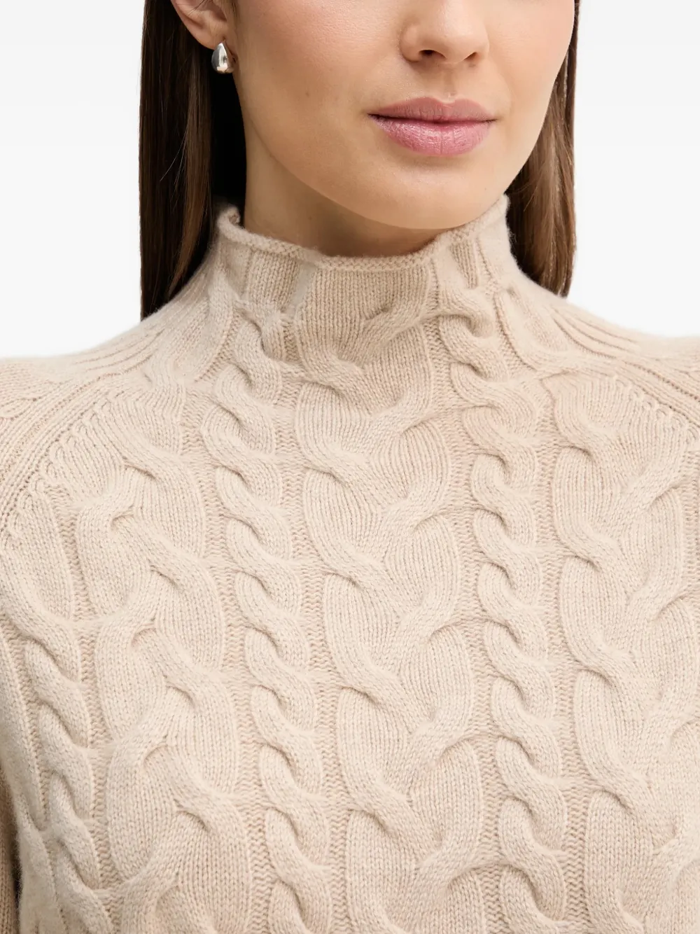 Benetton Kabelgebreide trui met hoge hals Beige