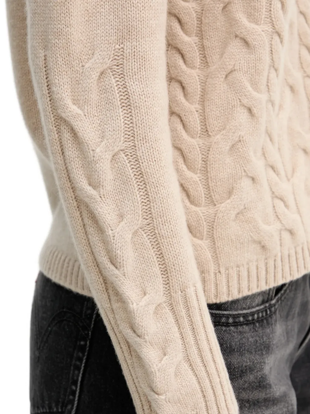 Benetton Kabelgebreide trui met hoge hals Beige