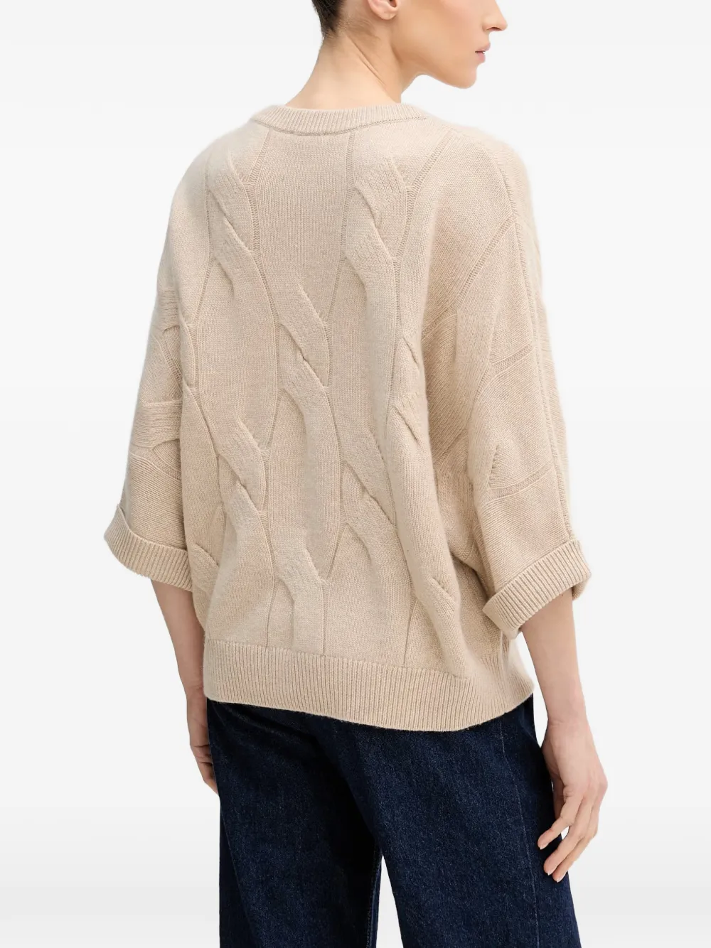  Benetton Cable-knit Crew-neck Sweater - Neutrals 