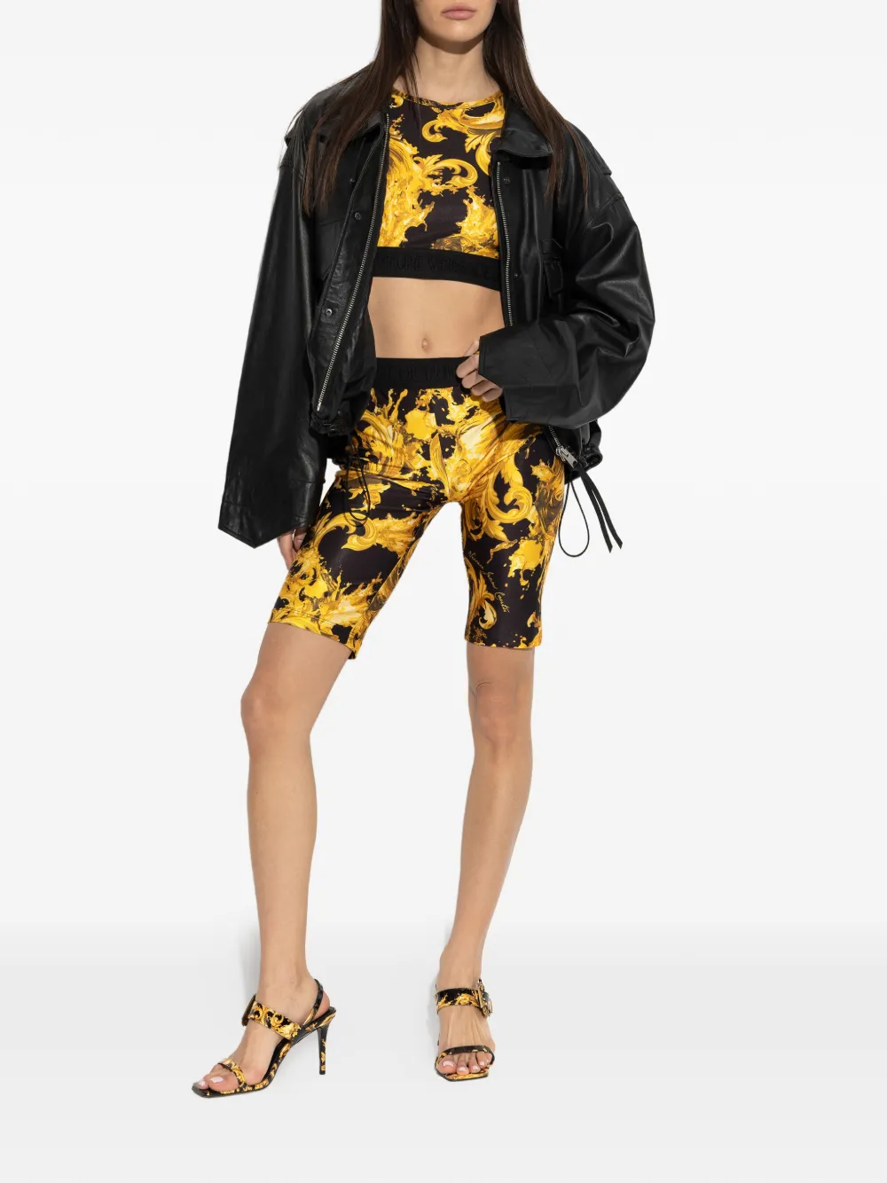  Versace Jeans Couture Baroque-printed Legging Shorts - Gold 