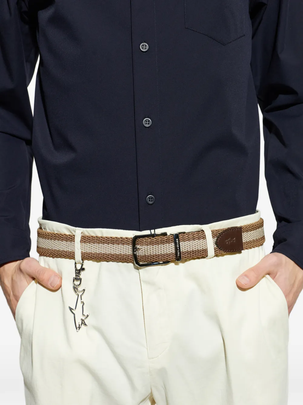 Paul & Shark Gestreepte geweven riem Beige