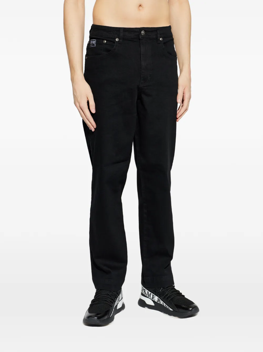  Versace Jeans Couture Logo Patch Denim Jeans - Black 