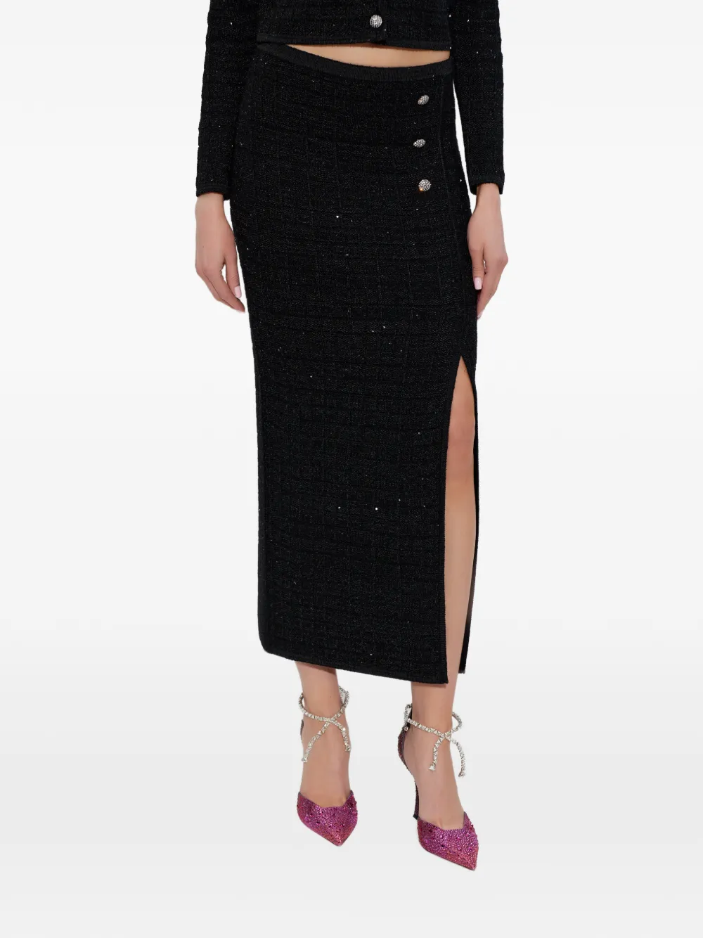  Alessandra Rich Sequin-embellished Knitted Midi Skirt - Black 