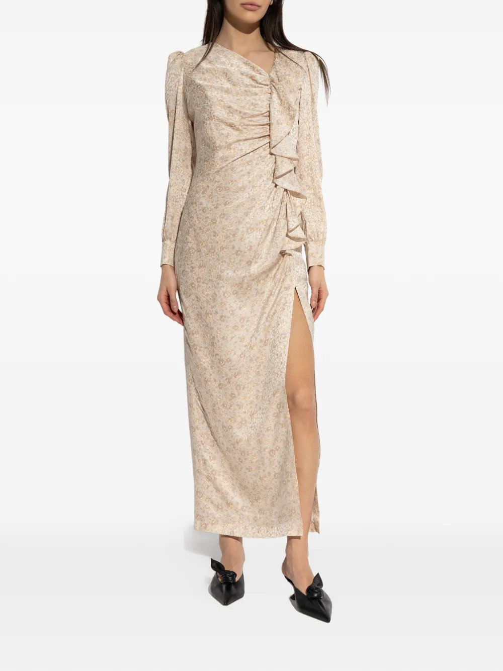 Alessandra Rich Avondjurk met ruches Beige