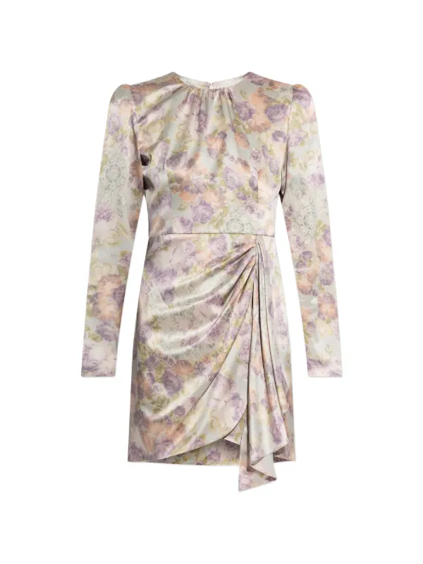 Alessandra Rich Floral Draped Dress in Neutrals