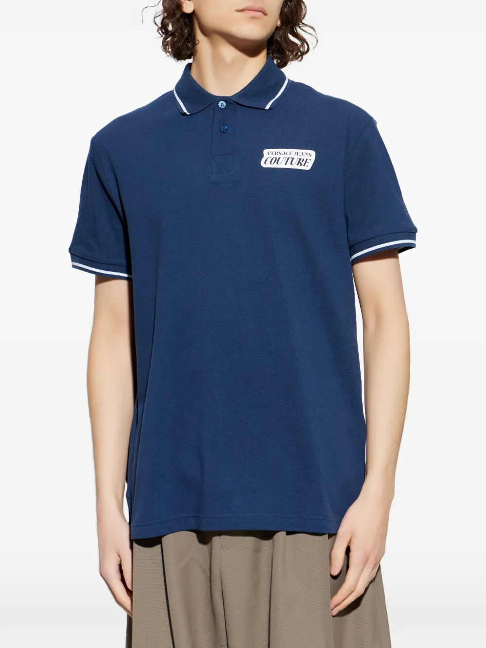 Versace Jeans Couture Poloshirt met logo afwerking Blauw