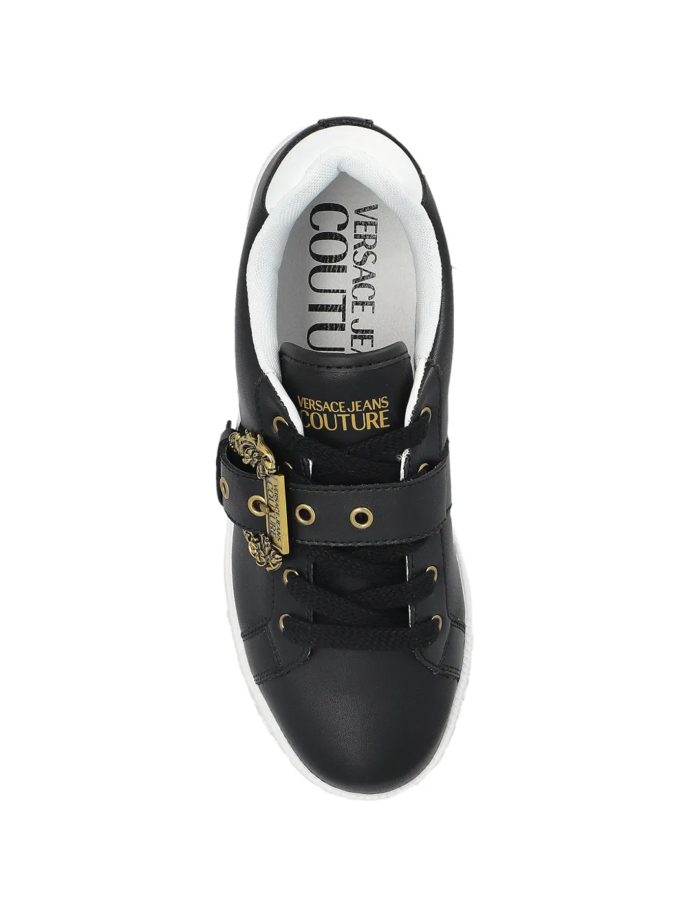 Versace Jeans Couture Leren sneakers met gesp Zwart