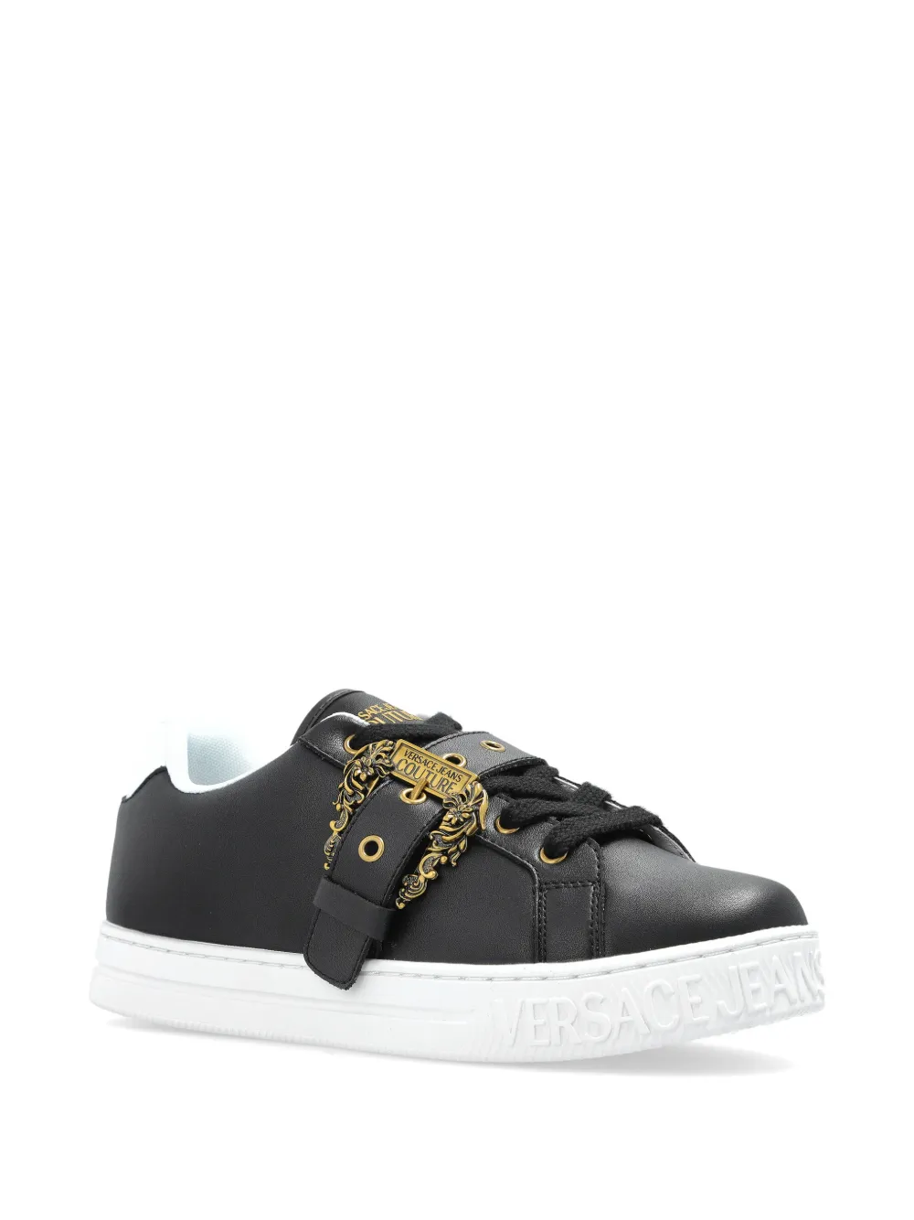 Versace Jeans Couture Leren sneakers met gesp Zwart