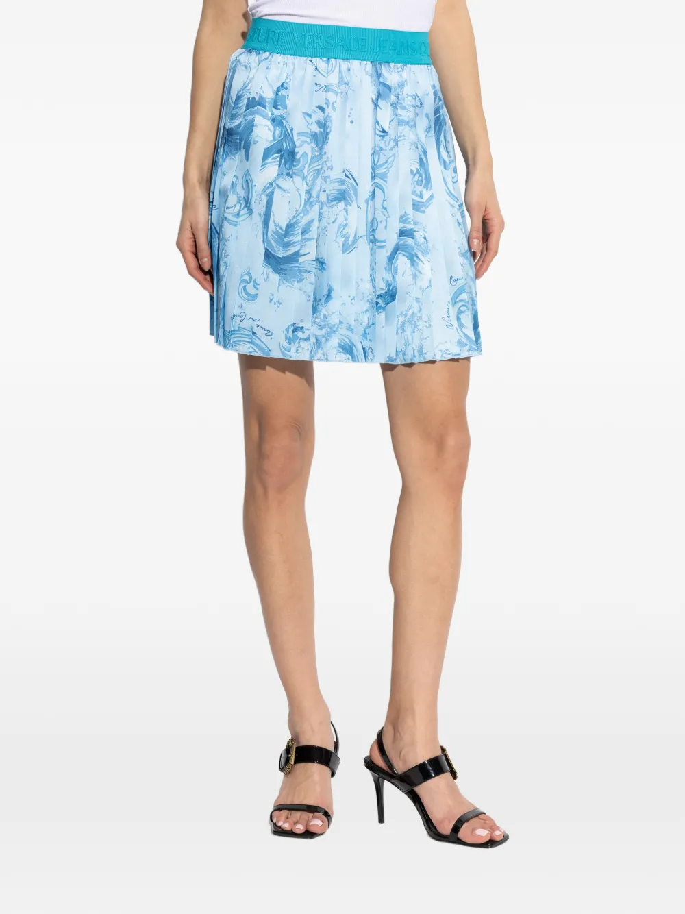  Versace Jeans Couture Pleated Printed Skirt - Blue 