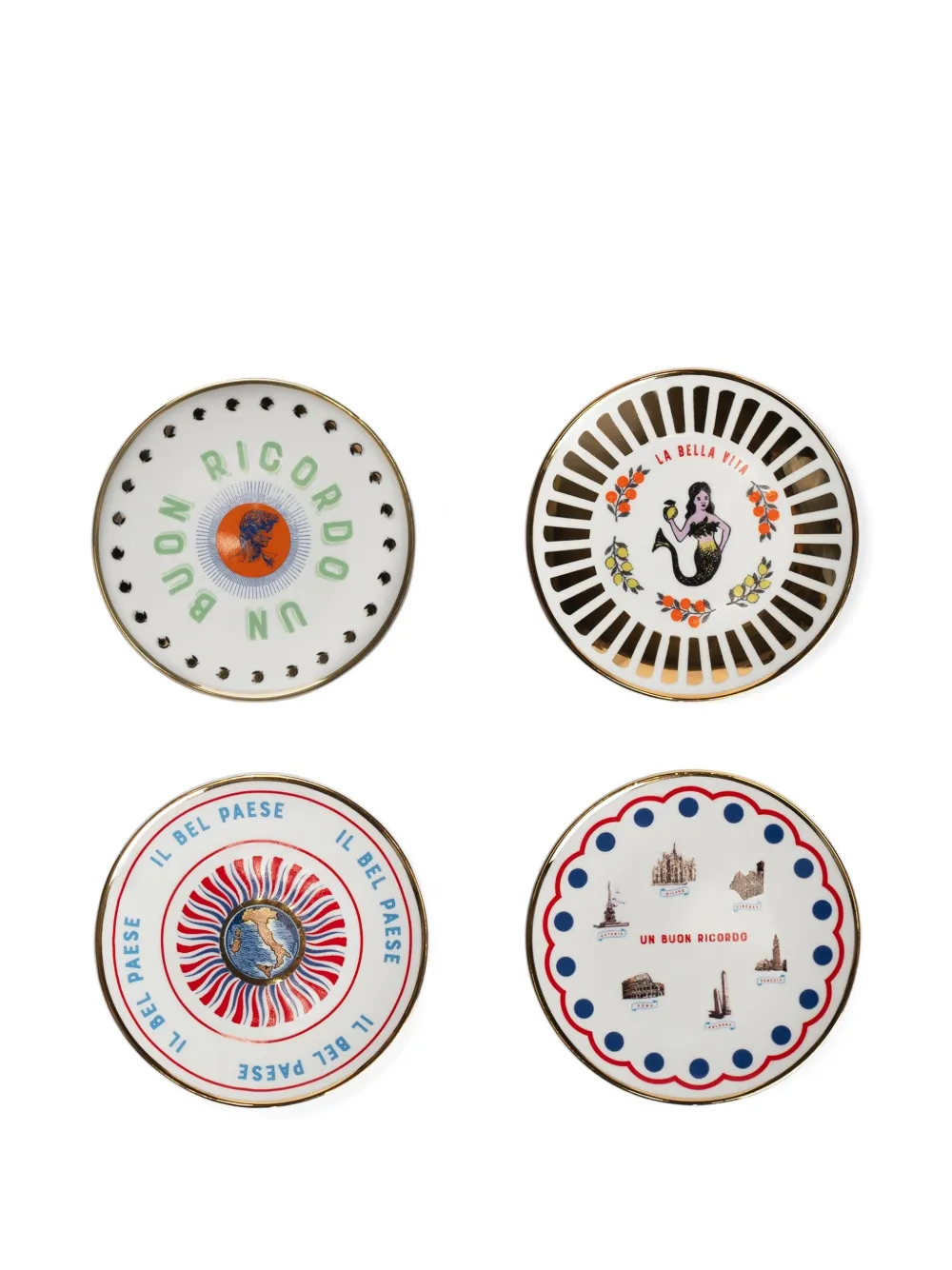 Bitossi Home Little Printed Plates Set In White