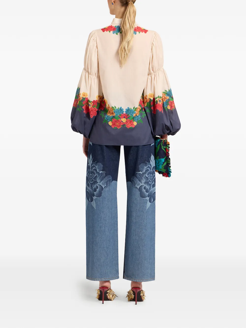  La Doublej Floral Print Jeans - Blue 