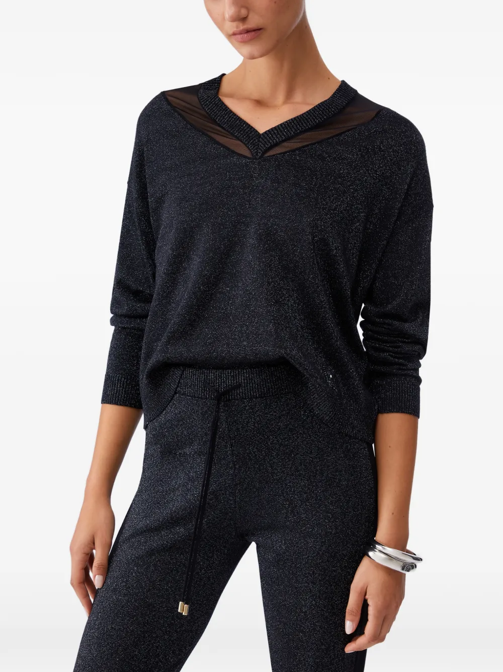 LIU JO V-neck mesh sweater - Nero