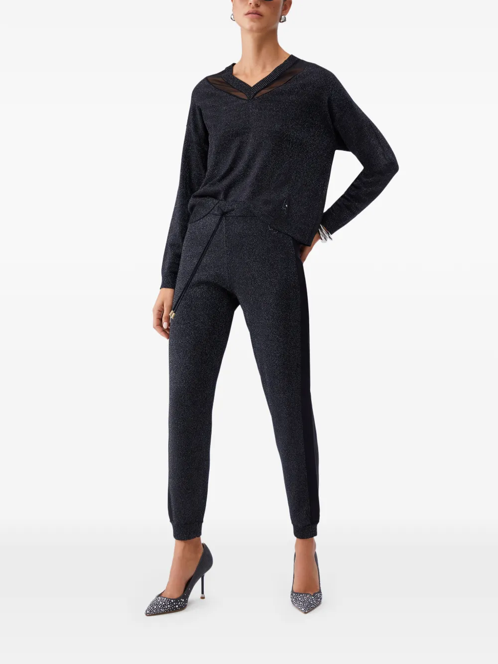  Liu Jo V-neck Mesh Sweater - Black 