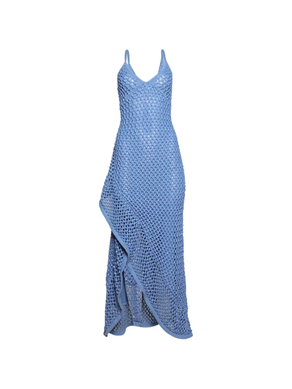 Diotima Riki Asymmetrical Crochet Midi Dress in Blue