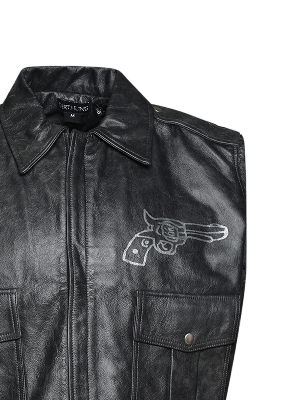 EARTHLING VIP Leren spencer met print Zwart