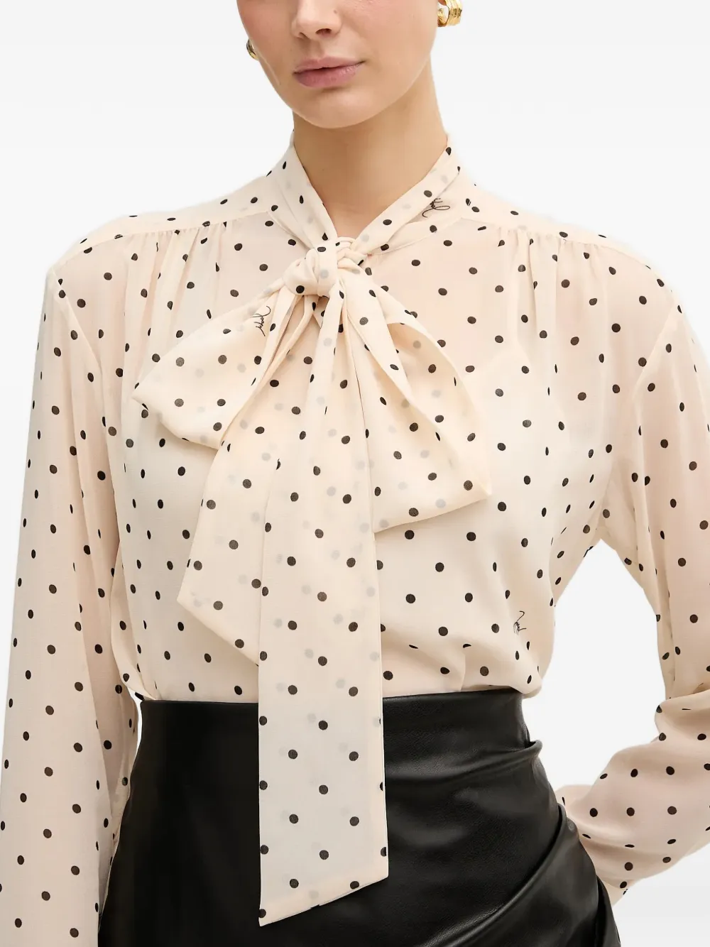 Joop! Blouse met stippen en strik Beige