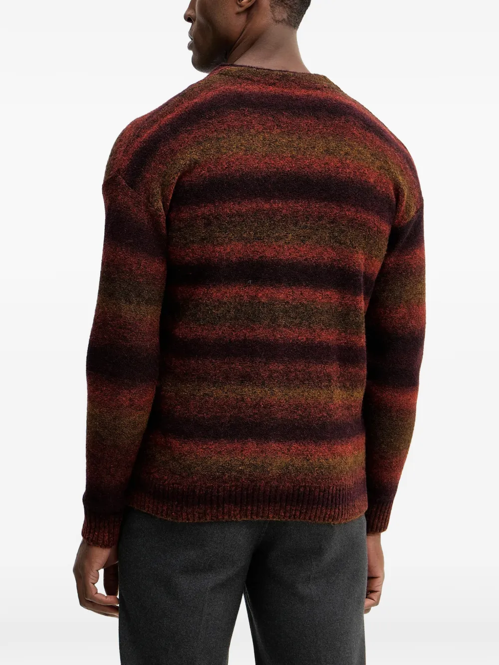  Benetton Striped Button Cardigan - Red 
