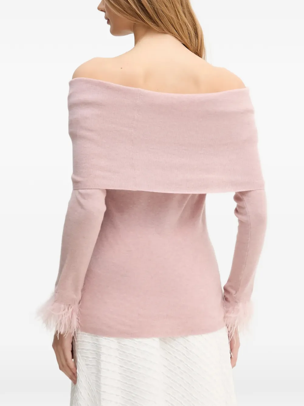 Pedro Del Hierro Off-shoulder trui met manchetten met veren Roze