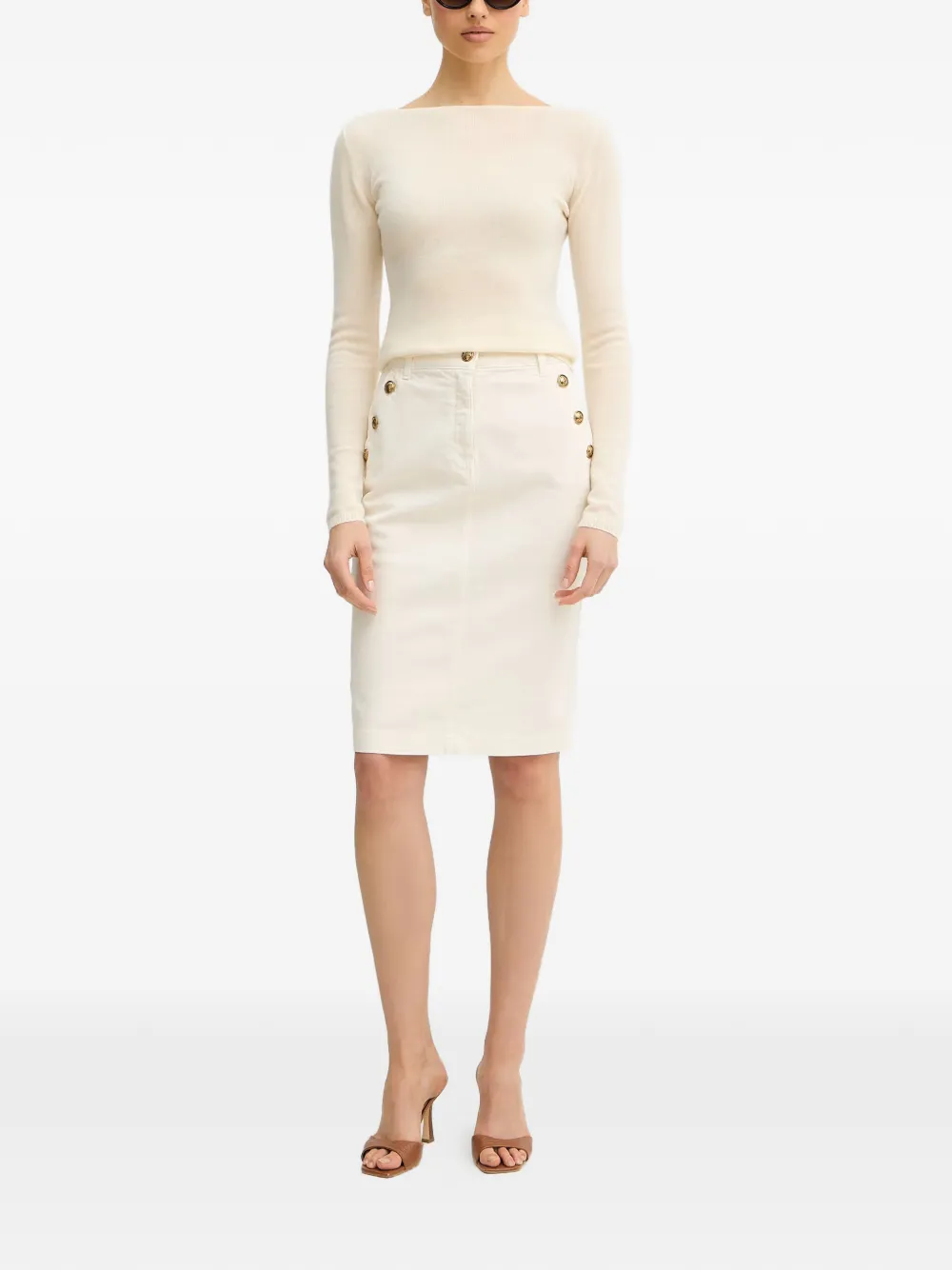  Luisa Spagnoli Targhetta Marinière Denim Skirt - Neutrals 
