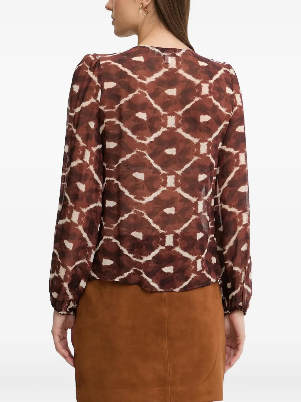  Pedro Del Hierro Ruffled Patterned Top - Brown 
