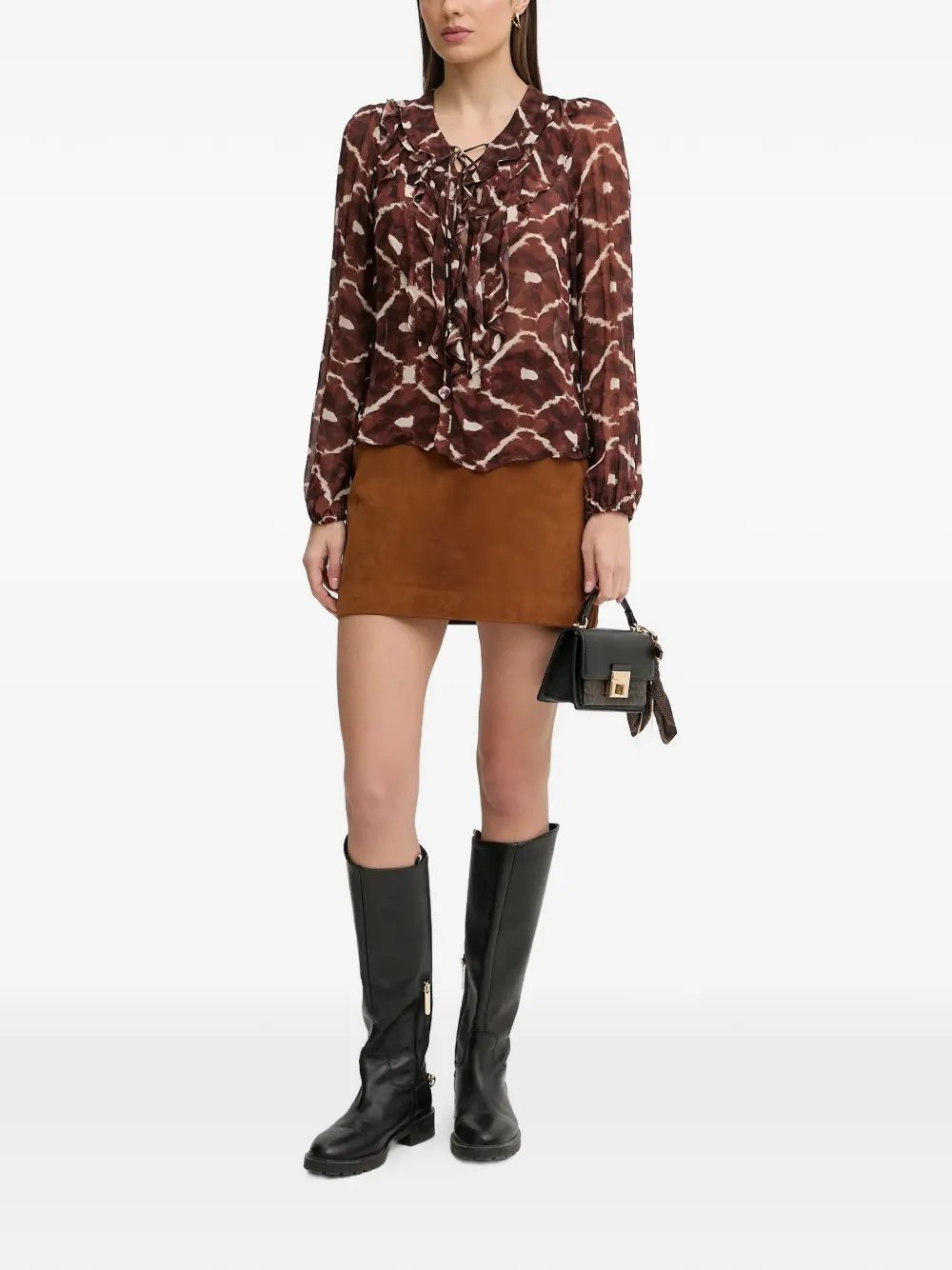  Pedro Del Hierro Ruffled Patterned Top - Brown 