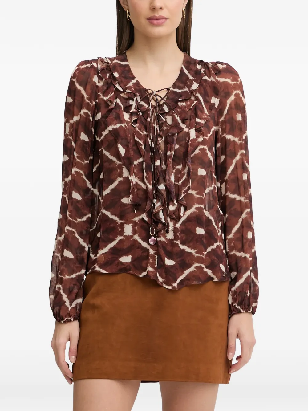 Pedro Del Hierro ruffled patterned top - Marrone