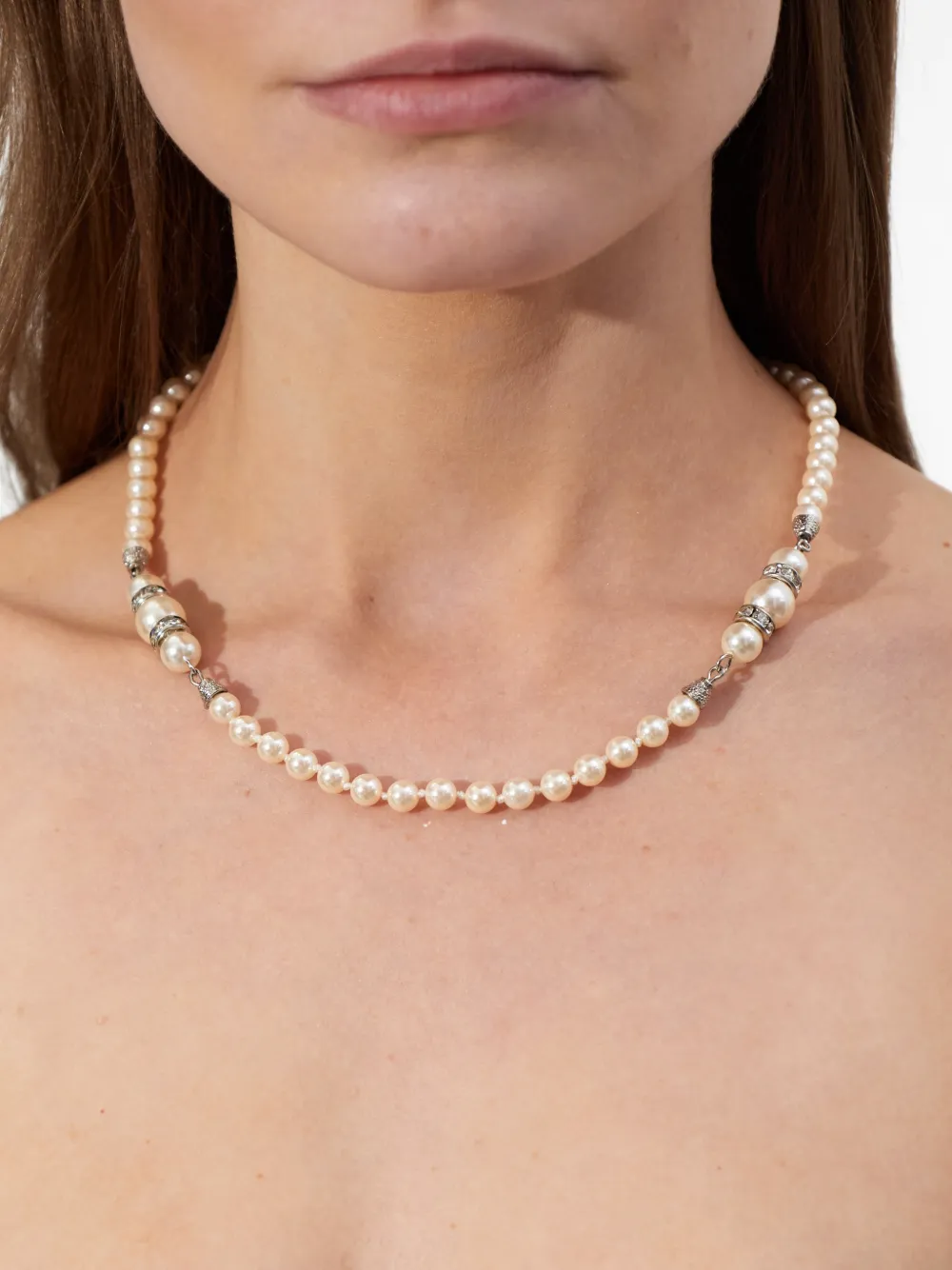  Alessandra Rich Pearl Silver Beaded Necklace 