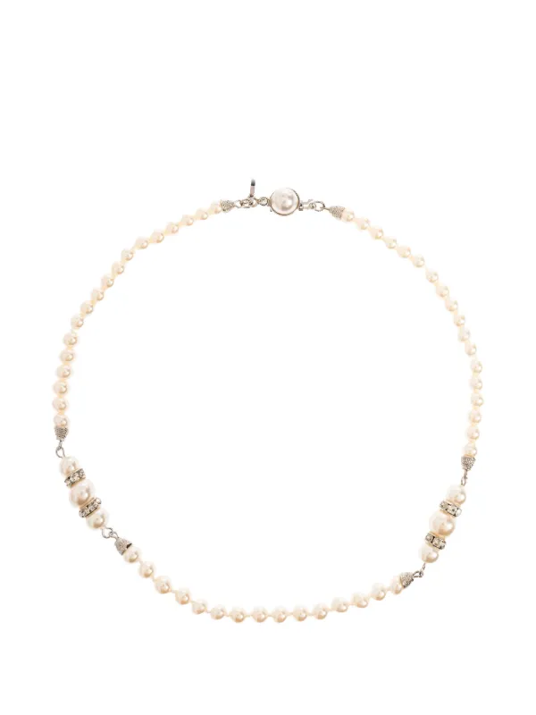Alessandra Rich Pearl Silver Beaded Necklace