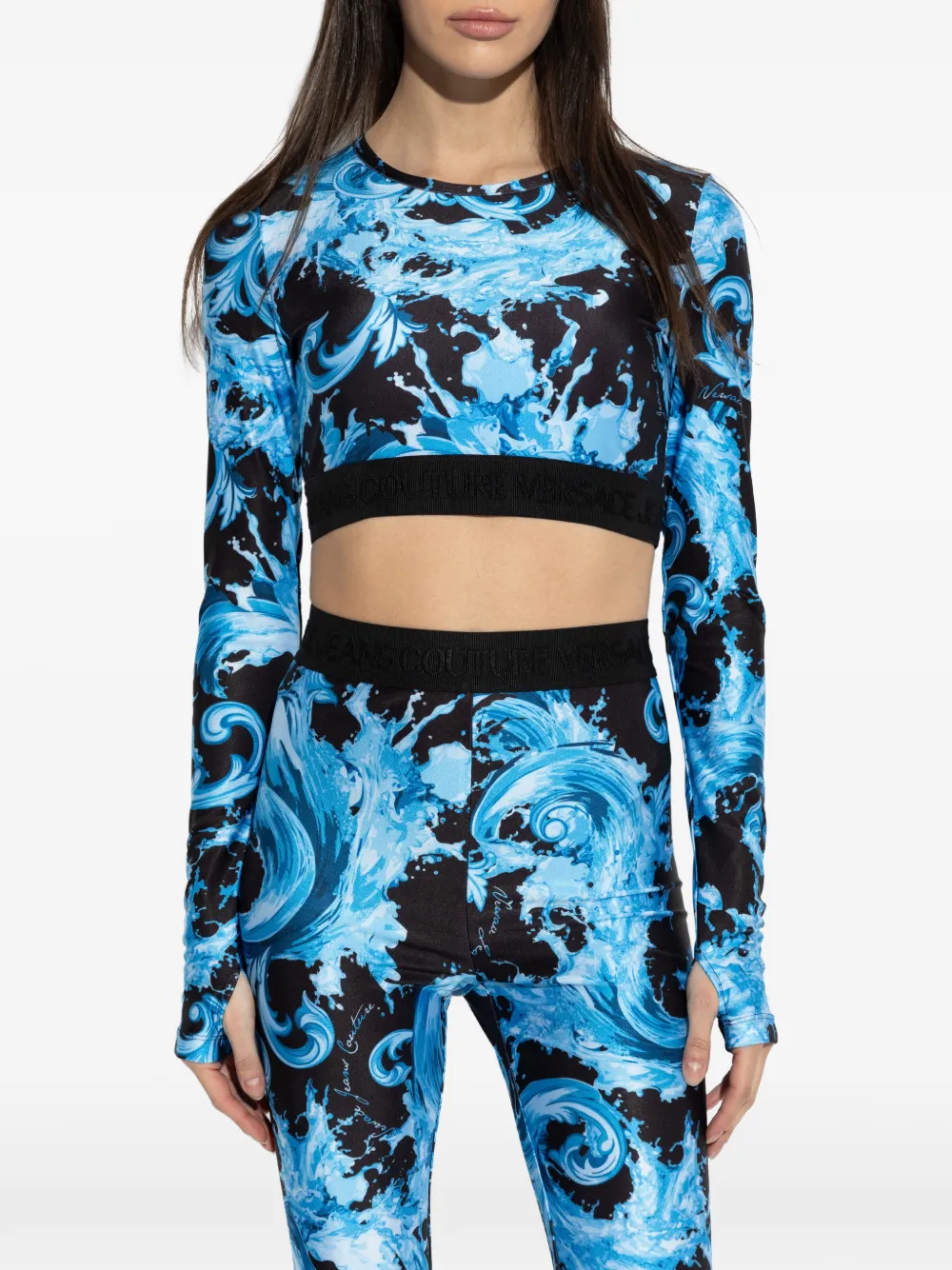  Versace Jeans Couture Printed Long-sleeves Crop Top - Blue 