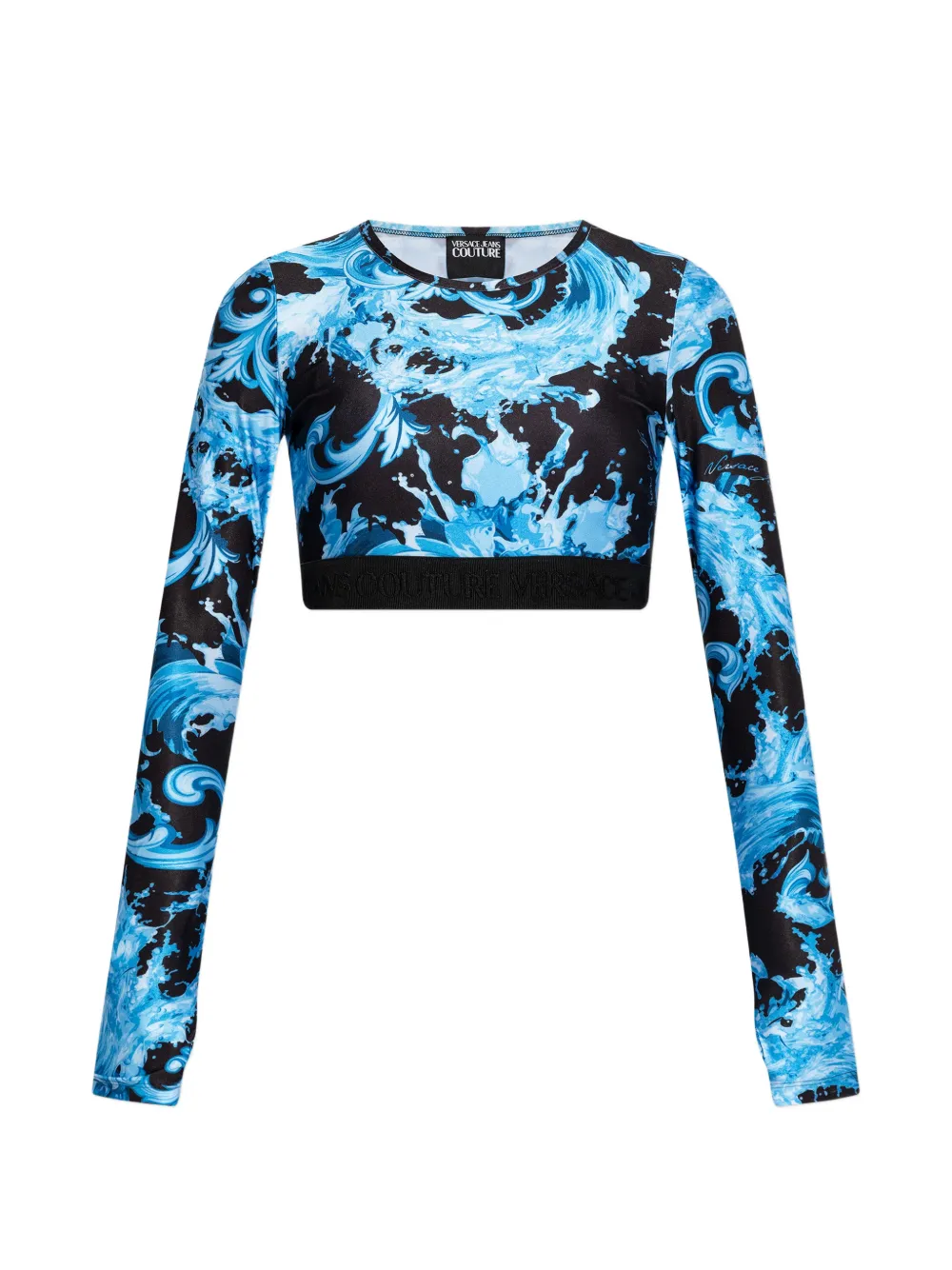 Versace Jeans Couture printed long-sleeves crop top - Blu
