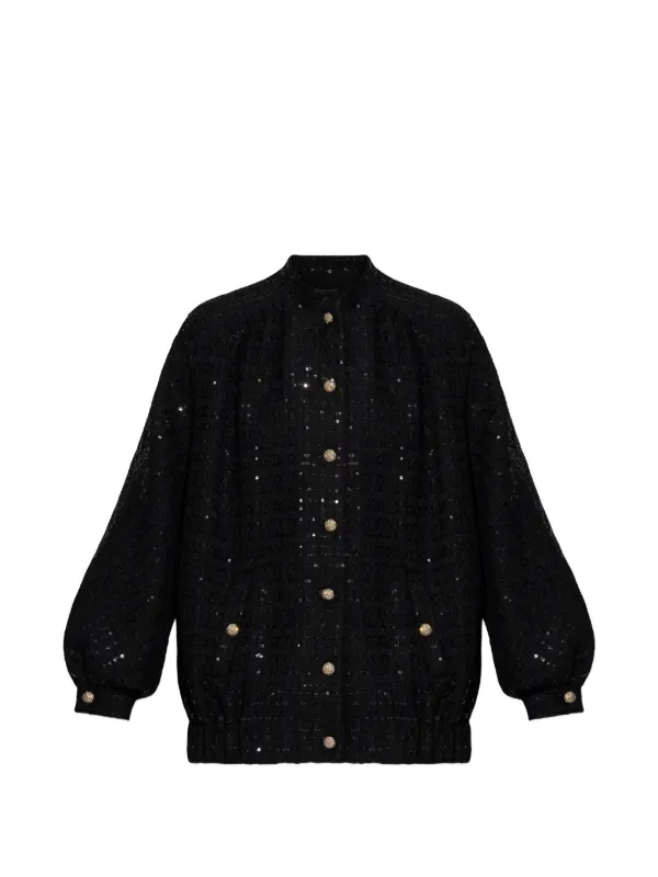 Alessandra Rich Sequin Button Jacket in Black