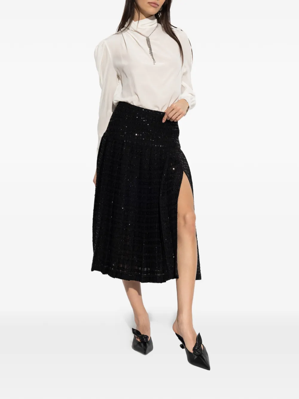  Alessandra Rich Sequin Slit Skirt - Black 