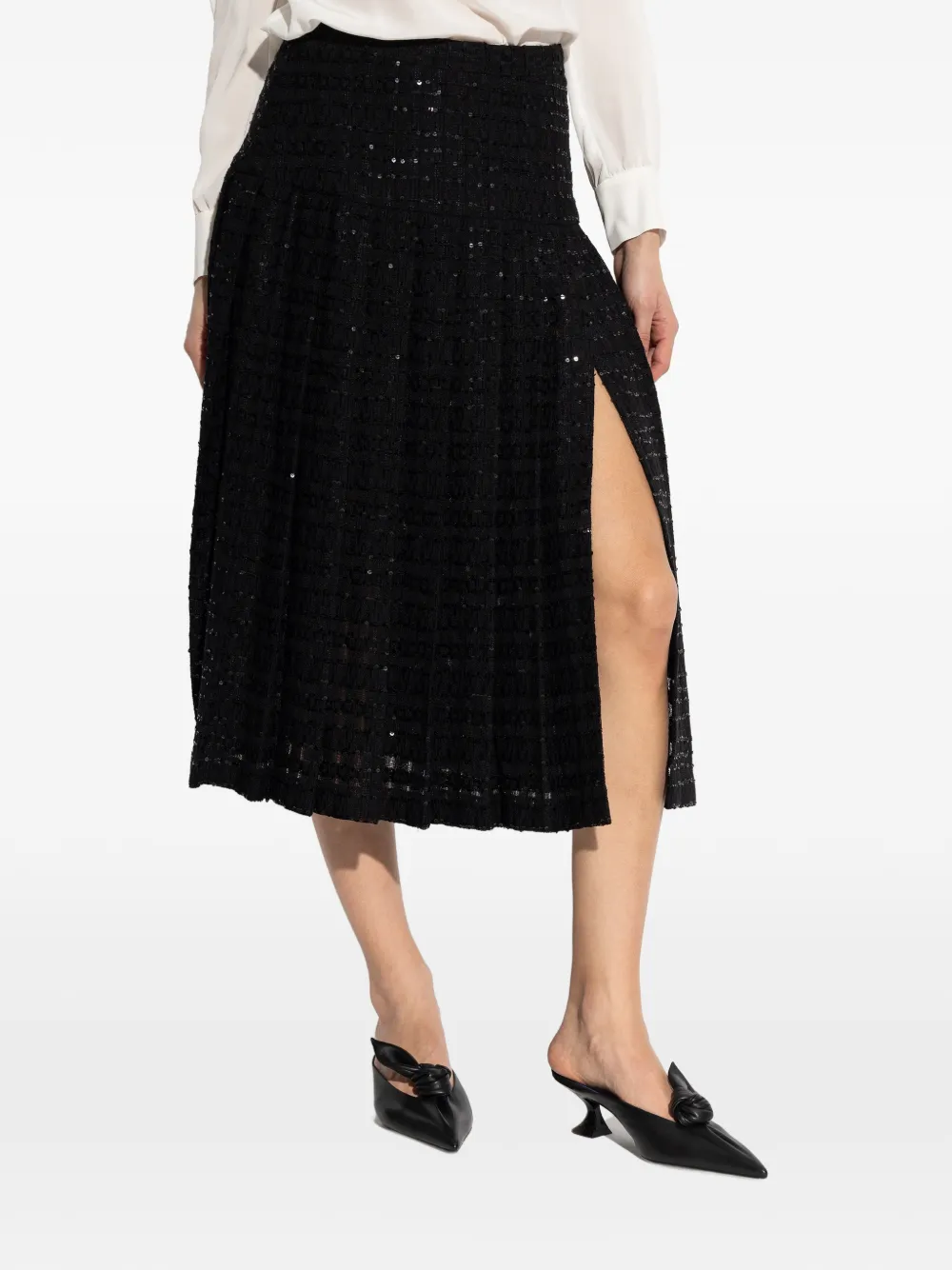 Alessandra Rich Sequin Slit Skirt - Black 
