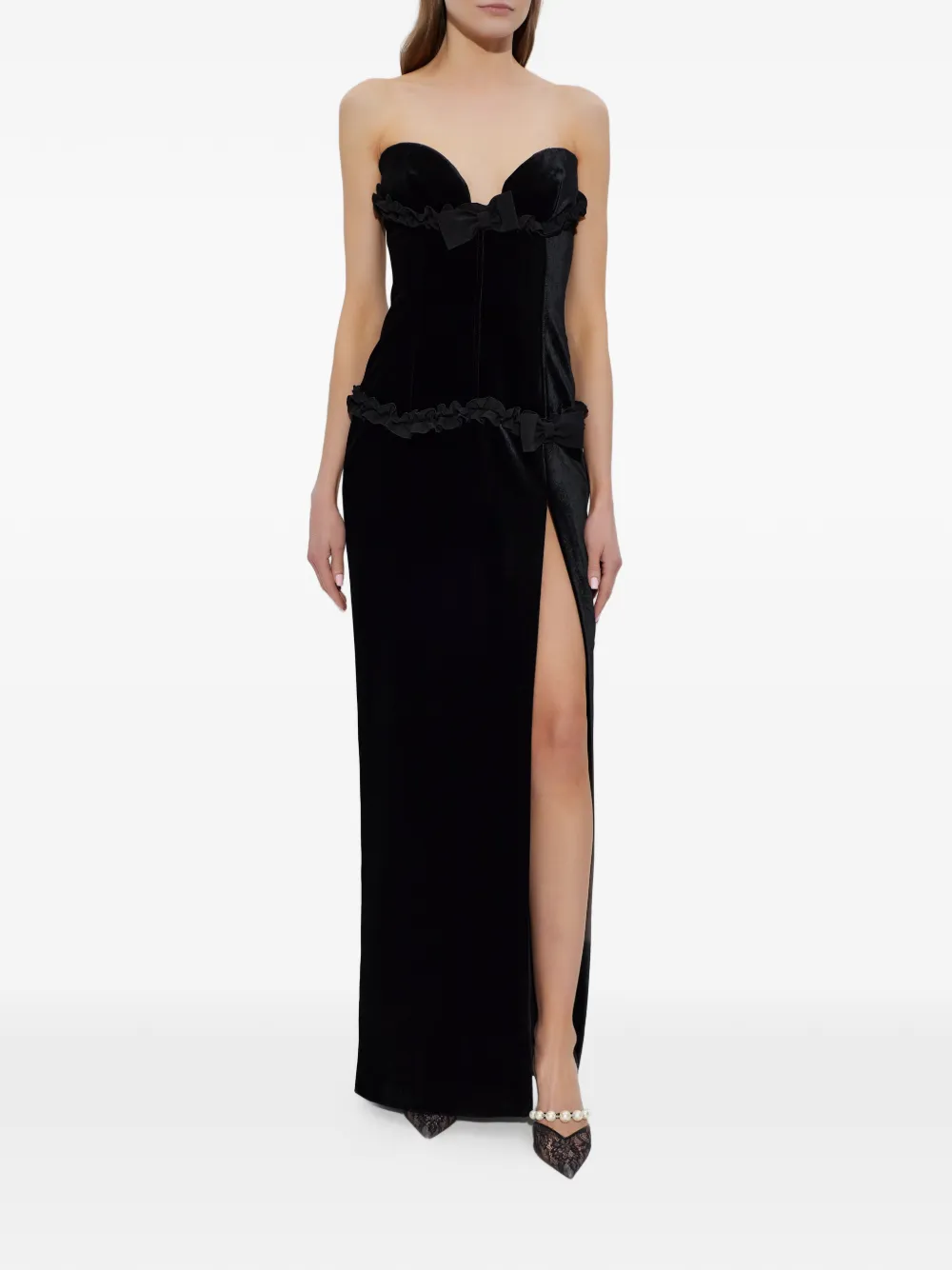 Alessandra Rich Maxi-jurk met ruches en strikdetail Zwart