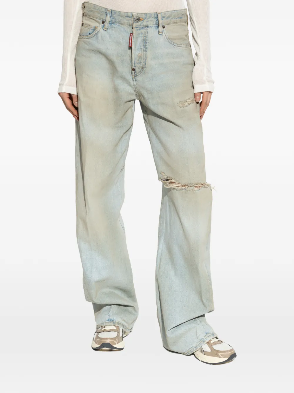 Dsquared2 Jean Ample à Effet Usé - Bleu 