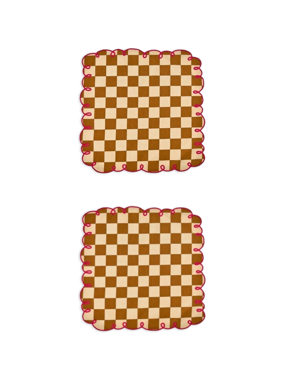  Bitossi Home Checkerboard Scalloped Napkins (set Of Two) - Brown 