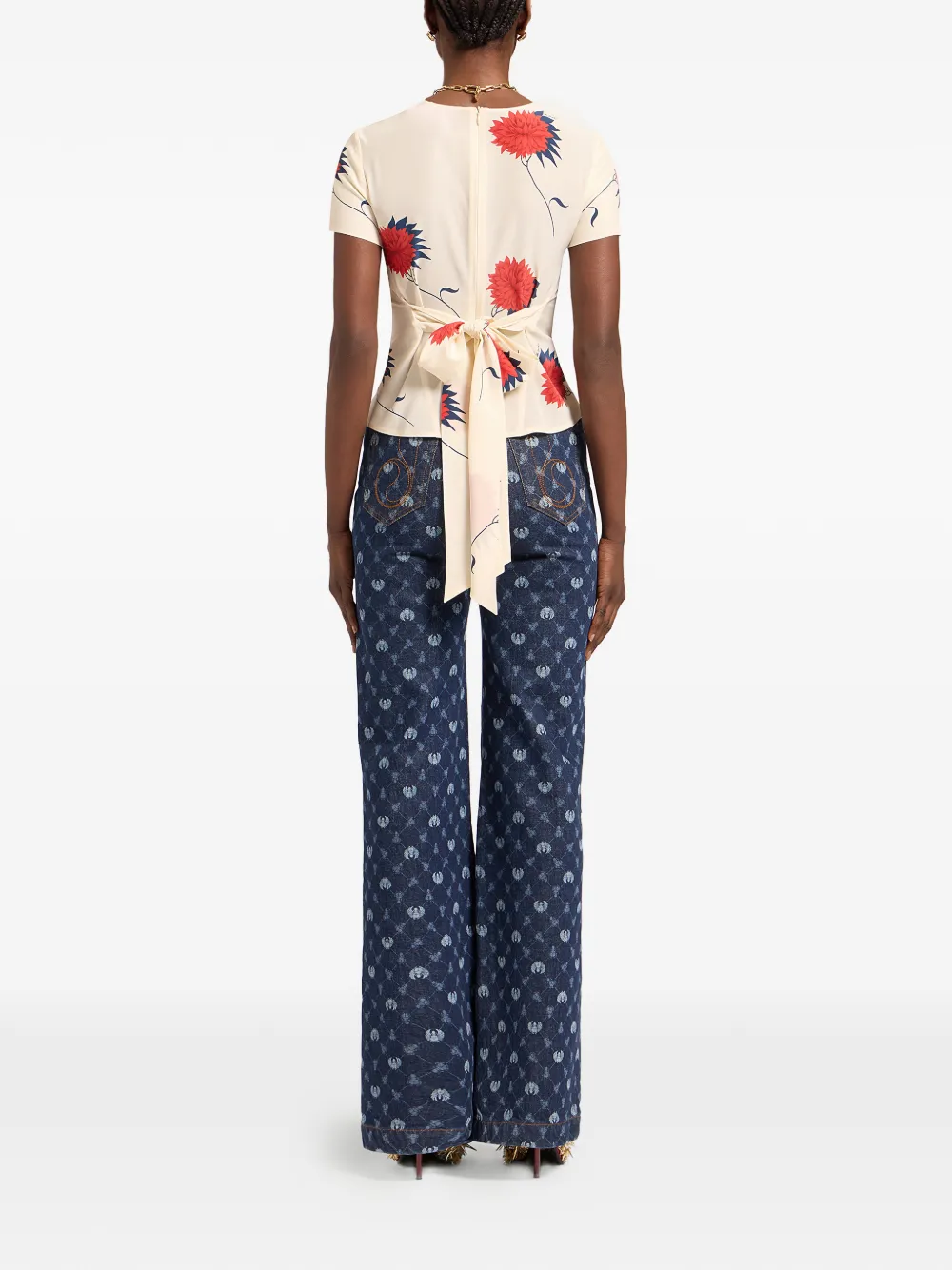  La Doublej Check Print Jeans - Blue 