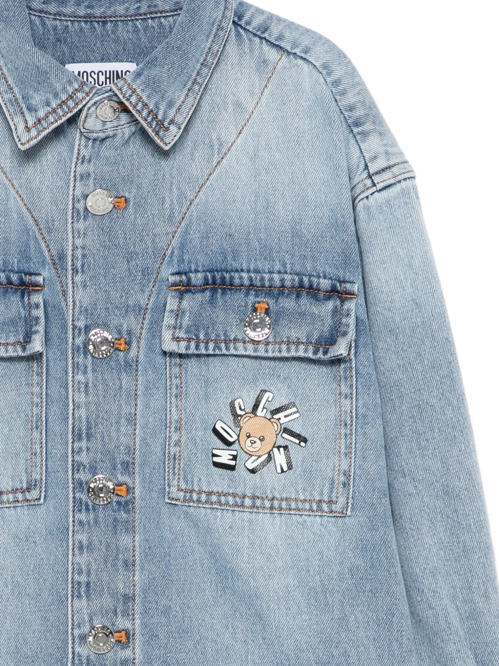 Moschino Kids Denim shirt met beerprint Blauw