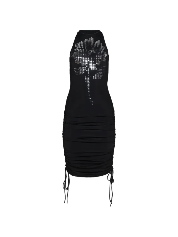 David Koma Mirrored Flower Ruched Dress in Black