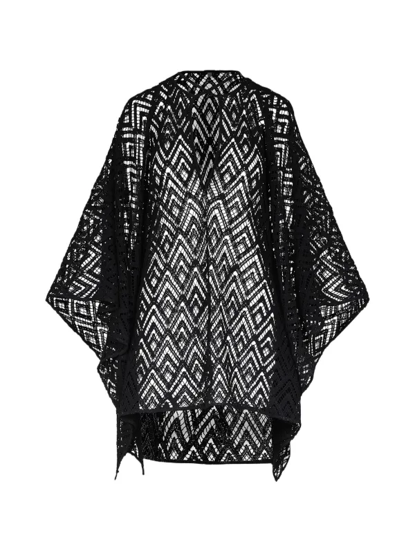 Johanna Ortiz Geometric-pattern V-neck Poncho in Black