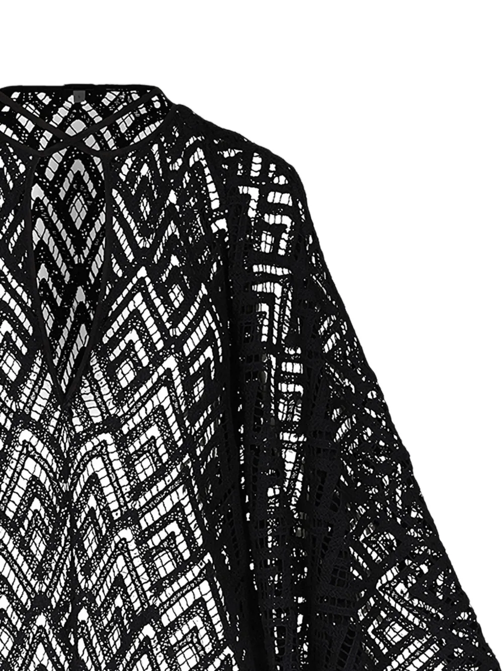 Geometric-Pattern V-Neck Poncho