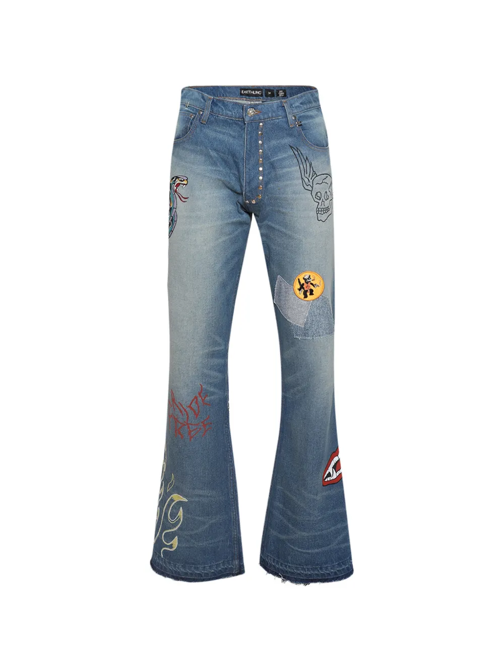 EARTHLING VIP Jeans mit grafischem Patch - Blau