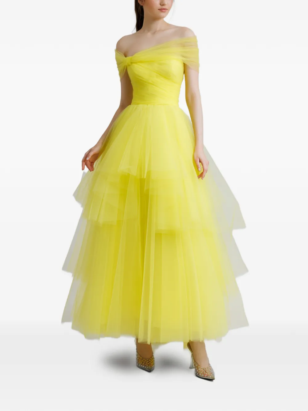 Gemy Maalouf asymmetrical tulle maxi dress - Yellow