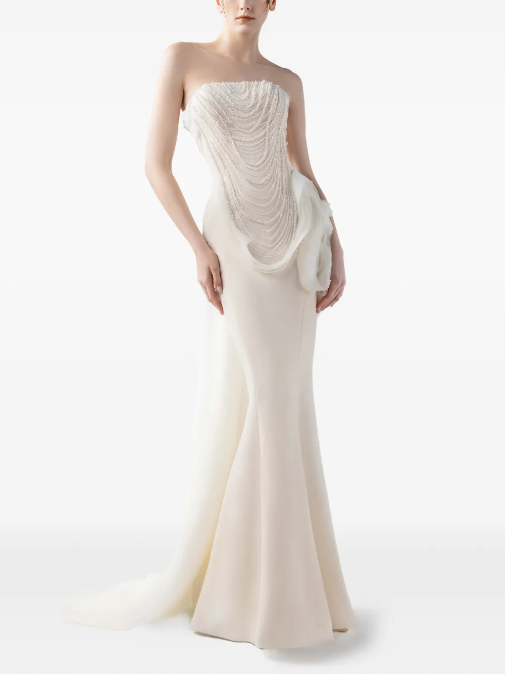  Gaby Charbachy Beaded Strapless Gown - White 
