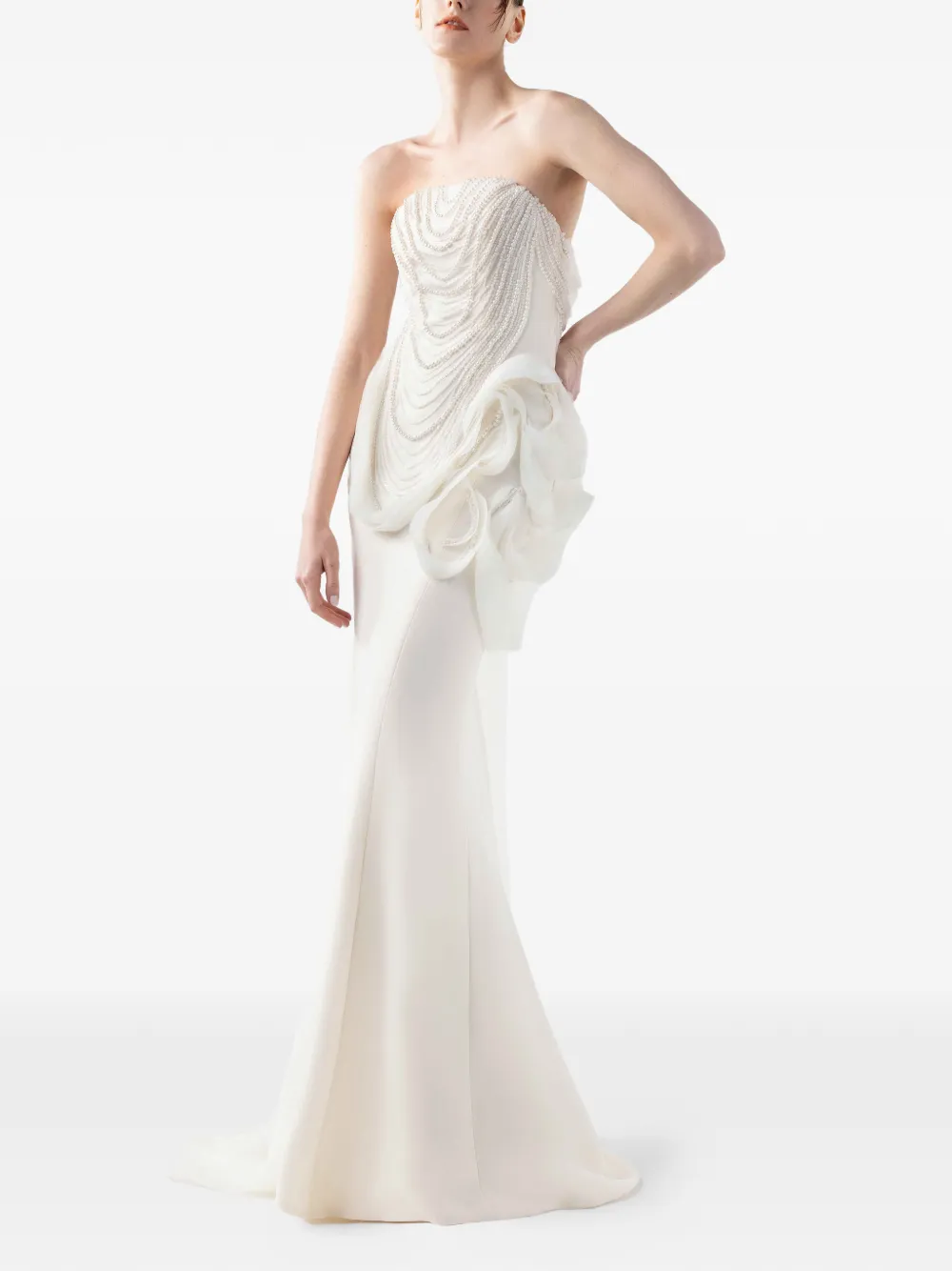  Gaby Charbachy Beaded Strapless Gown - White 