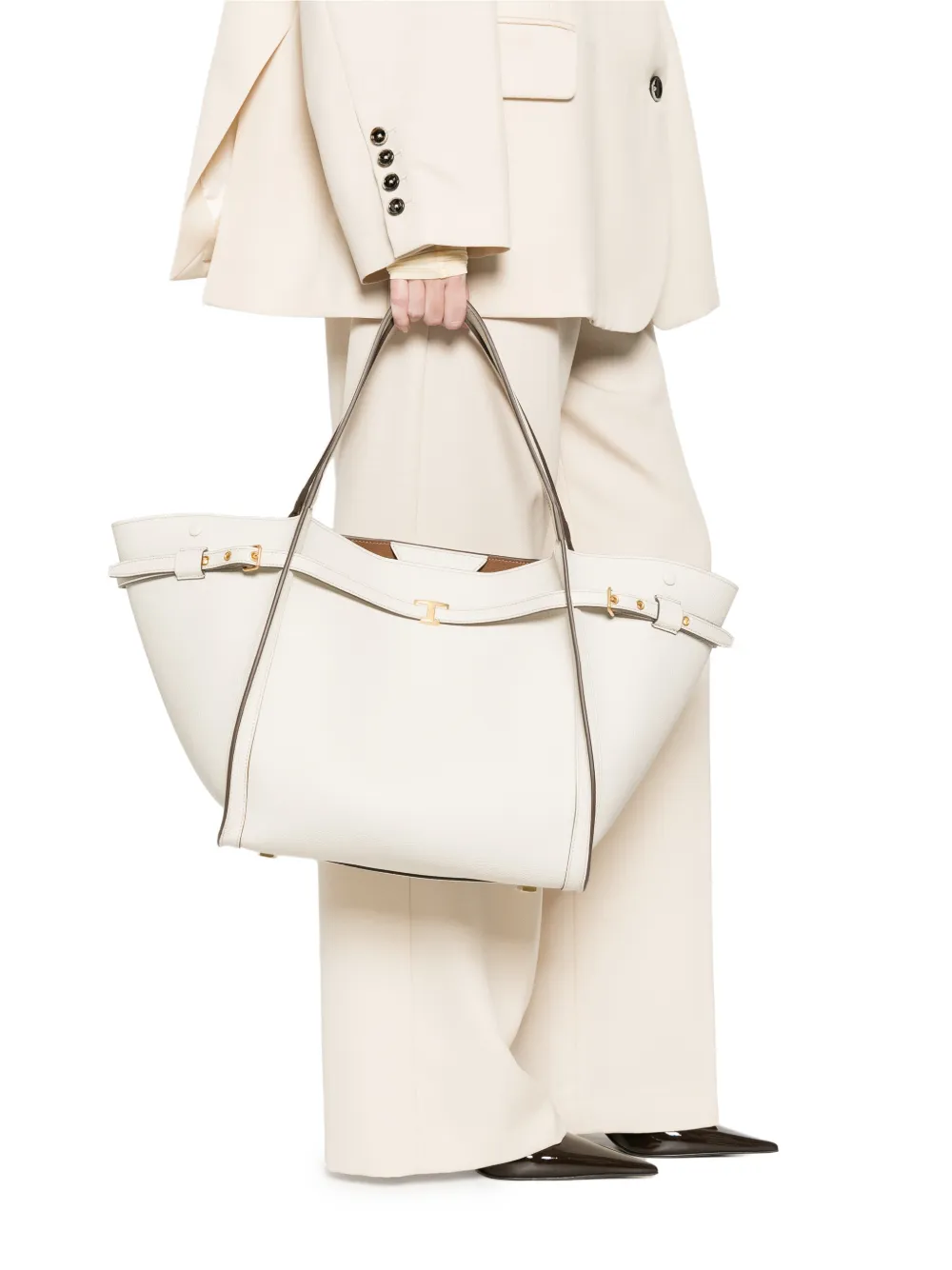  Tod's Leather Buckle Tote Bag - White 