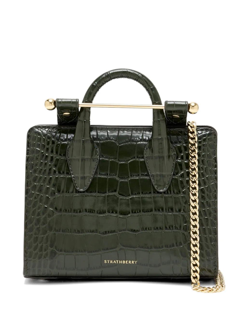 Strathberry Handtasche mit Kroko-Effekt in Grün