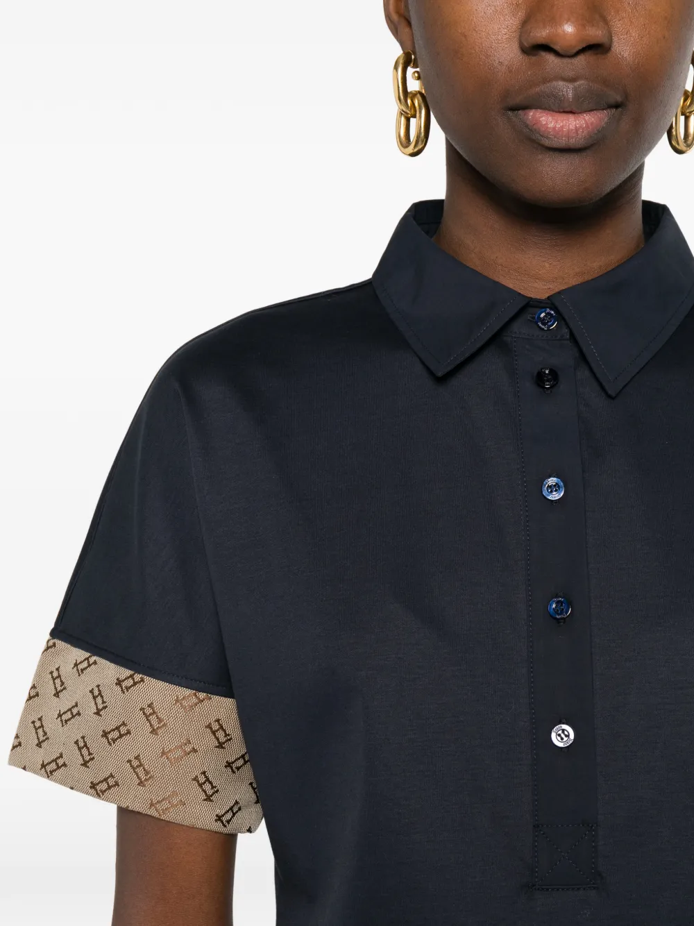 Herno Polotop met print en manchetten Blauw
